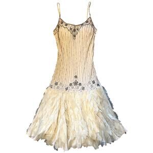 Vintage Sue Wong Nocturne 100% Silk Sequin Beaded Evening Dress Cream Size 4